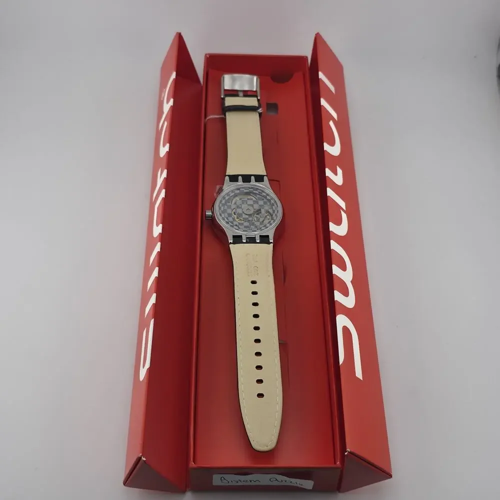 Swatch Sistem51 Automatic Puzzle YIS408 42mm Silver Dial Leather Strap New